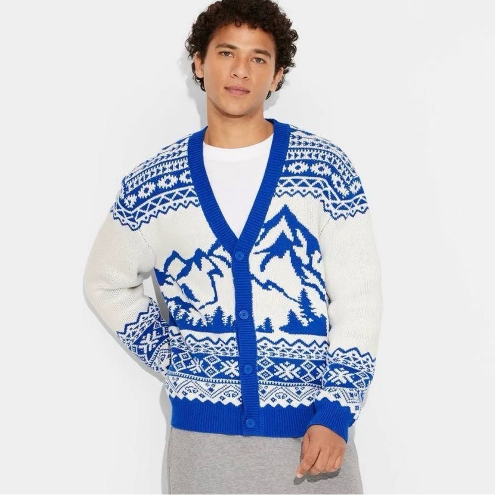 Original Use Blue and White Mountain Cardigan